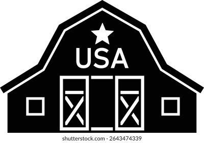 Simple USA Patriotic Barn silhouette Vector illustration.
Independence Day American Farmhouse silhouette design.
Fourth of July Barn Decoration.
Transparent background.