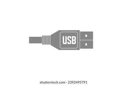 Simple USB cable plug logo, black and white silhouette vector in EPS format, suitable for designs about technology or electrical and computer data connections