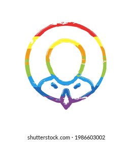 Simple user avatar, admin or member, business icon. Drawing sign with LGBT style, seven colors of rainbow (red, orange, yellow, green, blue, indigo, violet