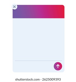 Simple user interface window with a colorful header, showing upload and close buttons