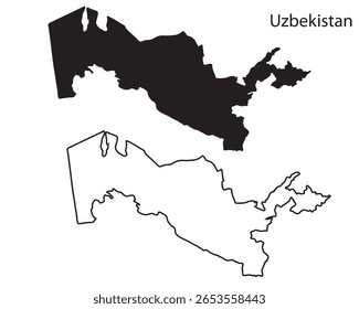 Simple Uzbekistan map silhouette vector. Clean black outline of Central Asian country, perfect for infographics, travel, and design projects