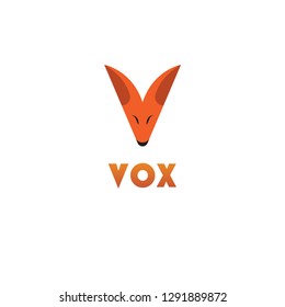 Simple V Fox Head Orange Vector Logo Template