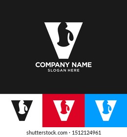 Simple V Letter Cat Logo, minimalist logo template design, Vector Illustration.