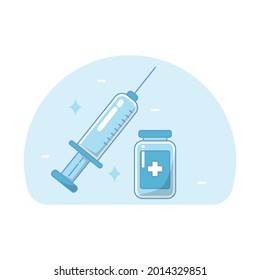 Simple vaccine vector illustration with blue and white color. Vaccine icon