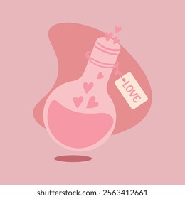 simple valentine card with pink love potion bottle, perfect for website banners, sales promotions, Valentine's cards, covers, flyers, or posters
