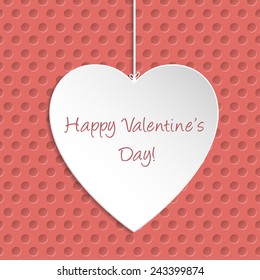 Simple Valentine Day greeting card with white heart shape