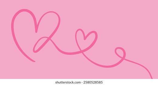 Simple valentine day swirl lineart hearts banner vector background design