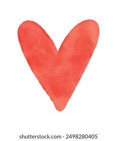 Simple Valentine Vector Illustration. Red Watercolor Heart on a White Background. Hand Drawn Valentine's Day Art Perfect for Card. Red Love Symbol. No Text.