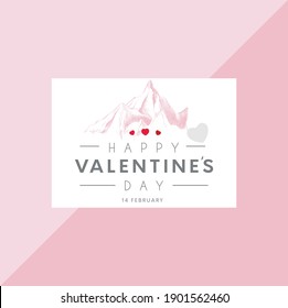 Simple valentine's day card design concept with mountain