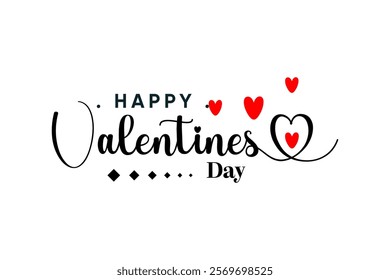 A simple Valentines Day card featuring elegant calligraphy text Happy Valentines Day surrounded by small, lightcoral hearts on a white background.