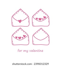 Simple Valentine's Day card. Four love letters with an inscription for my valentine