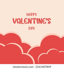 simple valentines day card with pink clouds, flat vector illustration, perfect for your holiday background, textile, greeting card, wrapping