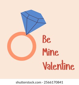 simple valentines day card with wedding ring, flat vector illustration, perfect for your holiday background, textile, greeting card, wrapping