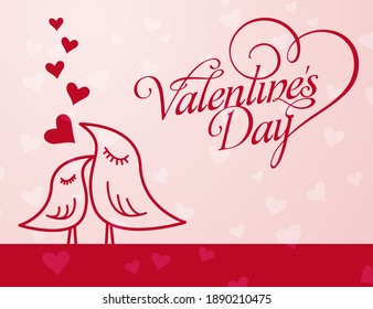 Simple Valentines Day design with a line drawn bird couple - Vector 