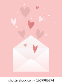 Simple Valentine's Day Illustration of Open envelope with pink hearts