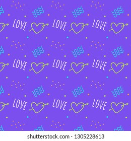 Simple Valentine's Day pattern  with hearts and abstract forms drawn by hand - Vector