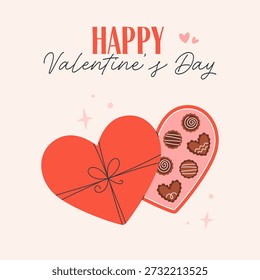 Einfaches Valentinstag-Poster mit süßer herzförmiger Schokoladenkiste. Perfekt für Karte, Einladung, Poster, Banner. Flache Vektorgrafik