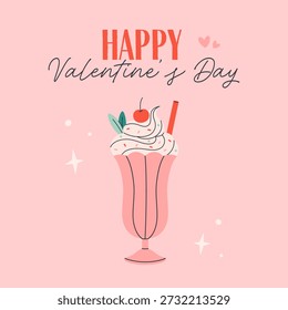 Einfaches Valentinstag-Poster mit süßem romantischen Cocktail. Perfekt für Karte, Einladung, Poster, Banner. Flache Vektorgrafik