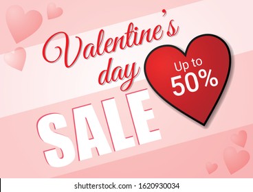 Simple valentines day sale background with heart shapes on pink theme background. Vector illustration.