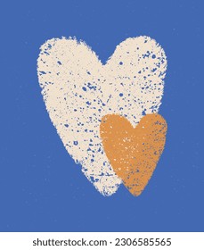 Sencilla tarjeta vectorial del día de San Valentín con Corazones de Marfil y de Oro en un fondo azul de Azure. Impresión romántica moderna ondulada con símbolo de amor abstracto ideal para tarjeta, arte de pared, afiche.