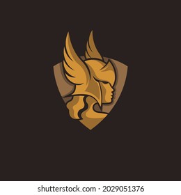 simple valkyrie logo with shield. vector illustration for logo or mascot