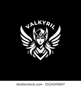 simple valkyrie mythological character woman-warrior valkyrie in winged helmet, mythical character. White vector illustration isolated on a black background