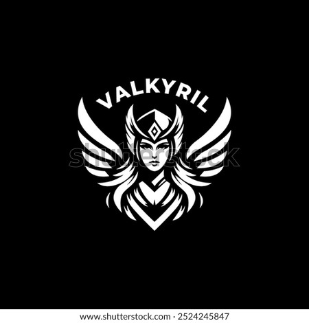 simple valkyrie mythological character woman-warrior valkyrie in winged helmet, mythical character. White vector illustration isolated on a black background