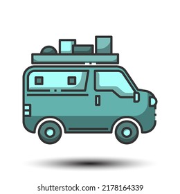 Simple van car filled line icon, vehicle and transportation concept monotone color, 128x128 pixel perfect on the white background