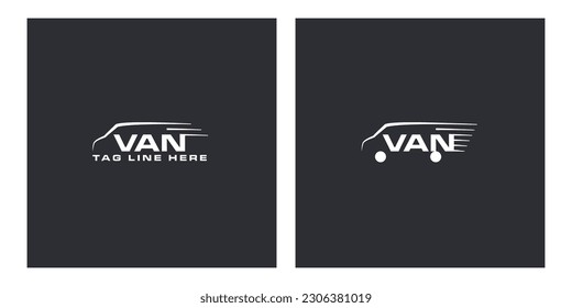 Simple van car logo with gray background, vector illustration