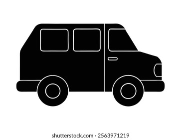 Simple Van Silhouette car Illustration. Minimalist Black Side View Van Icon on White Background.