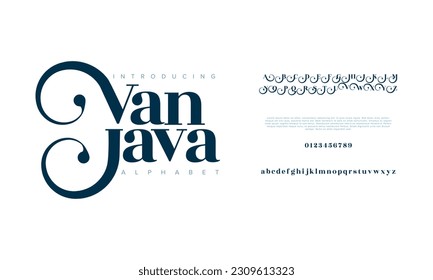 Simple vanjava abstract fashion wedding logo font alphabet. Minimal modern urban fonts for logo, brand etc. Typography typeface uppercase lowercase and number. vector illustration