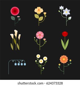 Simple Various Kind Flower Vector Illustration Flat Design