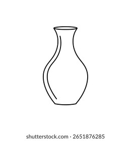 A simple vase in a minimalist line art drawing. An outline illustration of a ceramic or glass pot for flowers and interior home decor.