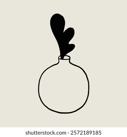 Simple Vase Plant Pottery Ceramic. Jug Sketch Black Line Symbol. Stylized Whimsical Hand Drawn Vector Element Decor