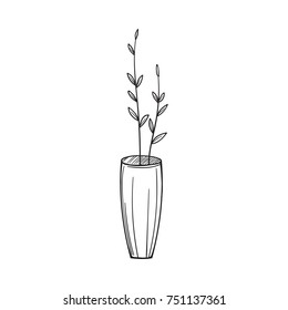 Simple vase with twigs in the sketch style