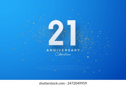 Simple vector for the 21st anniversary celebration. With white numbers on a blue background with scattered glittering.