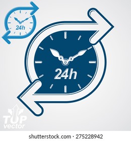 Simple vector 24 hours timer, around-the-clock flat pictogram. Twenty-four hours a day interface icon. Business time management illustration.