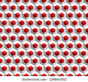 simple vector 3d cubes background in red and wite colors, seamless repeating illustration