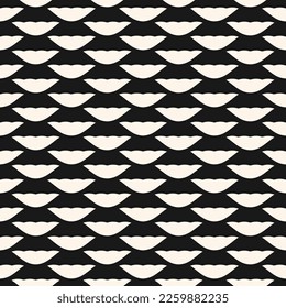 Simple vector abstract geometric floral pattern. Black and white stylish seamless texture with flower silhouettes, tulips, lilies. Monochrome minimal background. Repeat decorative geo design