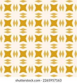 Simple vector abstract seamless pattern. Geometric ornament with diamond shapes, crosses, floral shapes in regular grid. Yellow background. Elegant graphic geometric ornament texture. Repeat design