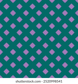Simple vector abstract seamless pattern with diamond shapes, small rhombuses, grid, mesh, net. Funky retro style background texture in green and lilac color. Stylish minimal texture. Repeated design