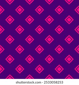 Simple vector abstract seamless pattern with diamond shapes, small rhombuses, grid. Elegant funky background texture in magenta and purple color. Stylish modern texture. Repeatable geo design