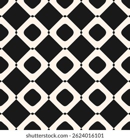 Motif abstrait harmonieux simple Image vectorielle. Texture géométrique en damier noir et blanc avec formes arrondies, carrés. Arrière-plan geo funky simple. Conception monochrome répétée pour le décor, le textile, l'impression