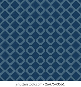 Simple vector abstract seamless pattern. Subtle dark blue checkered geometric texture with rounded shapes, squares, grid. Stylish geo background. All-over design for textile, fabric, wallpaper, carpet