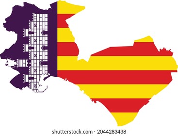 Simple vector administrative flag map of the Spanish regional capital city of Palma, Spain