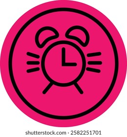 a simple vector alarm clock with pink background is ringing