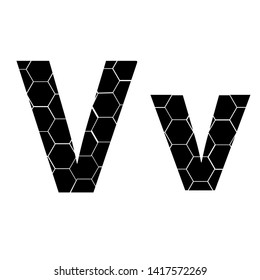 Simple vector alphabet of honeycombs, vector icons isolated on white - V