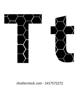 Simple vector alphabet of honeycombs, vector icons isolated on white - T