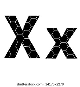 Simple vector alphabet of honeycombs, vector icons isolated on white - X