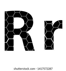 Simple vector alphabet of honeycombs, vector icons isolated on white - R